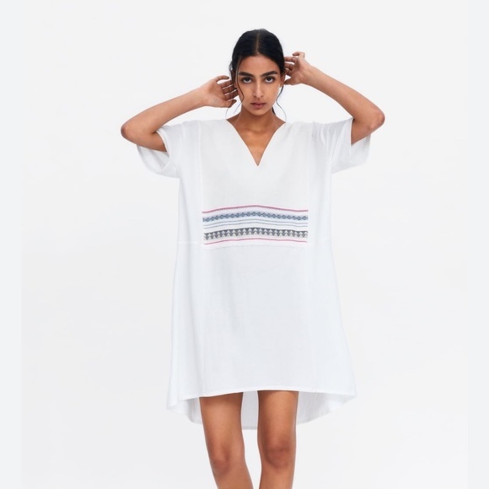 Zara Embroidered shift dress/coverup Medium